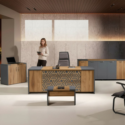 Kantoor thuiskantoormeubilair Compleet kantoor bureau 4-dlg hout bruin set