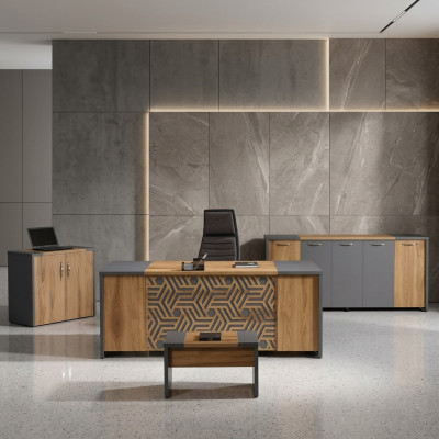 Kantoor thuiskantoormeubilair Compleet kantoor bureau 4-dlg hout bruin set