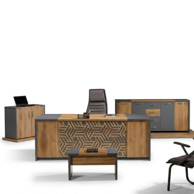 Kantoor thuiskantoormeubilair Compleet kantoor bureau 4-dlg hout bruin set