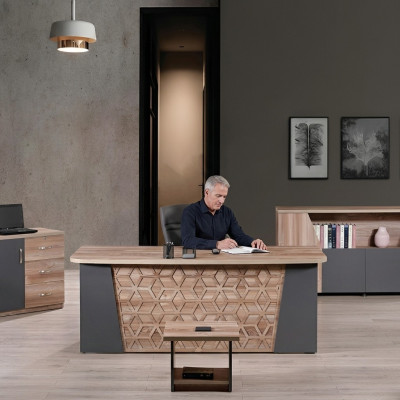 Compleet kantoor kantoortafel kantoormeubilair bureau set 4-delig hout bruin kantoor
