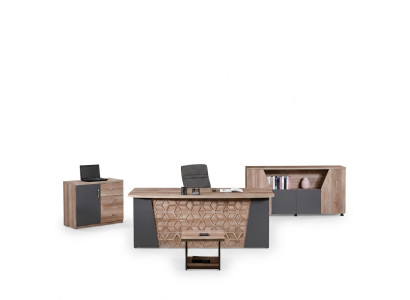Compleet kantoor kantoortafel kantoormeubilair bureau set 4-delig hout bruin kantoor