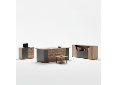 Kantoorinrichting Kantoor meubelen Bureau Kantoor bureau Set 4-delig Hout Bruin