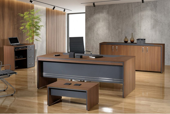Werkkamermeubelen Compleet kantoor bureau set 4 dlg Hout Bruin Tafel