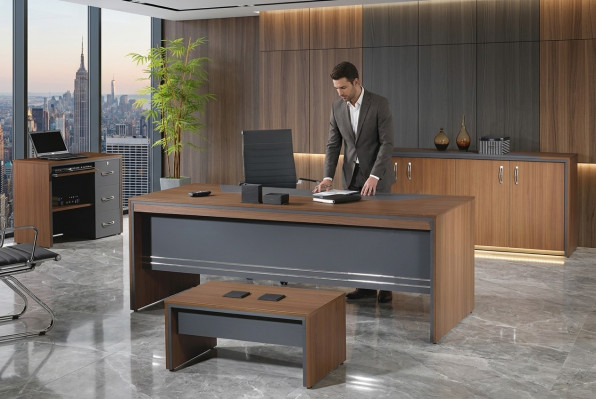 Garnituur kantoormeubilair Compleet kantoor Bureau Set 4-delig Hout Bruin Kantoor