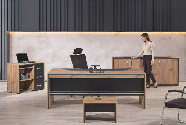 Meubels Kantoor Kantoorinrichting Bureau Set 4-delig Hout Zwart Tafel