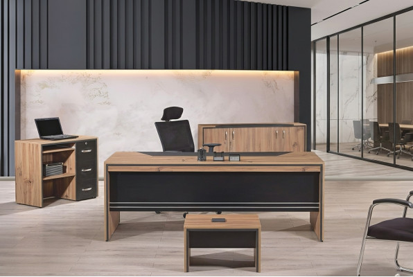 Meubels Kantoor Kantoorinrichting Bureau Set 4-delig Hout Zwart Tafel