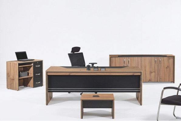 Meubels Kantoor Kantoorinrichting Bureau Set 4-delig Hout Zwart Tafel