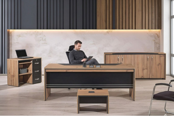 Tafel Kantoor Meubels Woonkamer Meubels Bureau Set 4-delig Hout Zwart