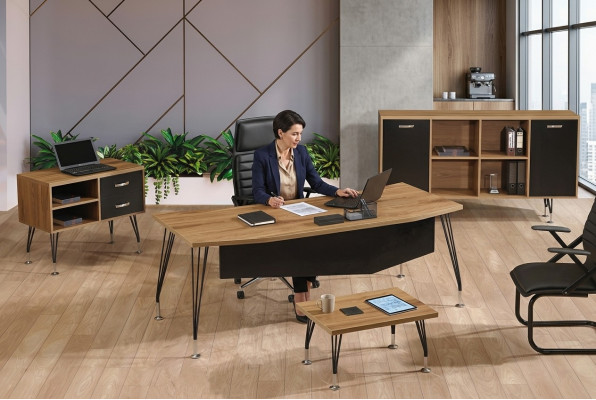 Luxe meubels voor kantoor, thuiskantoor meubels, bureau set 4-delig hout zwart