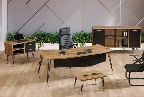 Luxe meubels voor kantoor, thuiskantoor meubels, bureau set 4-delig hout zwart