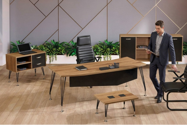 Compleet kantoor Kantoorbureau Kantoor meubilair Bureau set 4-delig Hout Zwart