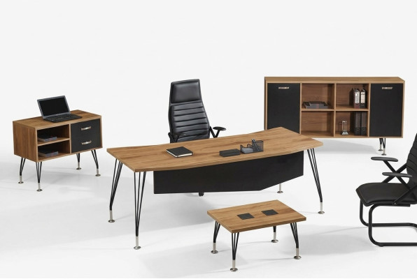 Compleet kantoor Kantoorbureau Kantoor meubilair Bureau set 4-delig Hout Zwart