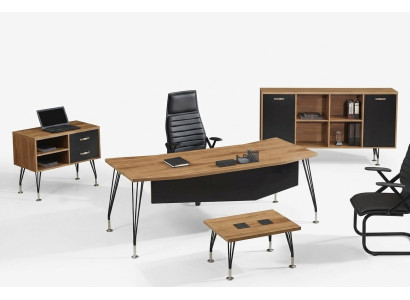 Compleet kantoor Kantoorbureau Kantoor meubilair Bureau set 4-delig Hout Zwart
