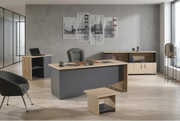Garnituur kantoormeubelen Compleet kantoor bureau set 4 delig Hout Grijs Kantoor