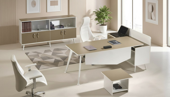 Eckbureau bureau werkkamer meubels wit complete kantoor 3-delige houten set