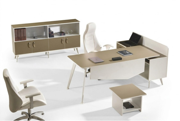 Eckbureau bureau werkkamer meubels wit complete kantoor 3-delige houten set