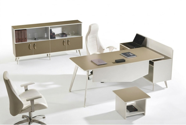 Moderne hoekbureau thuiskantoormeubilair wit kantoor 3-delig houten set groep.