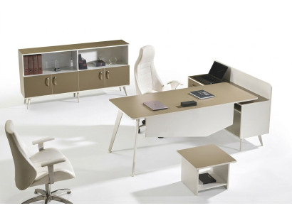 Moderne hoekbureau thuiskantoormeubilair wit kantoor 3-delig houten set groep.