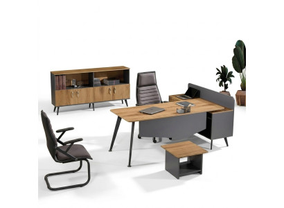 Eckbureautafel Moderne thuiskantoormeubelen Bruin Kantoor 3-delige houten set groep