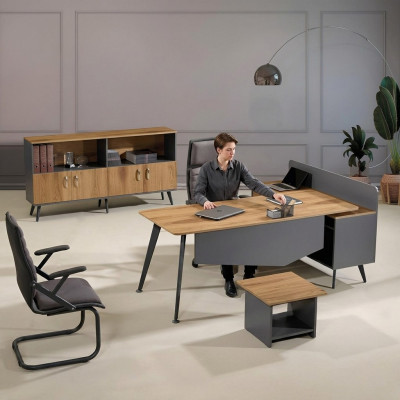 Set van kantoormeubilair Hoekbureautafel Schrijftafel Set 3-delig Hout Bruin Kantoor