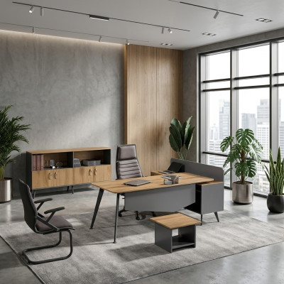 Set van kantoormeubilair Hoekbureautafel Schrijftafel Set 3-delig Hout Bruin Kantoor