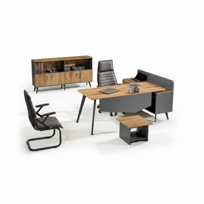 Set van kantoormeubilair Hoekbureautafel Schrijftafel Set 3-delig Hout Bruin Kantoor
