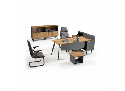 Set van kantoormeubilair Hoekbureautafel Schrijftafel Set 3-delig Hout Bruin Kantoor