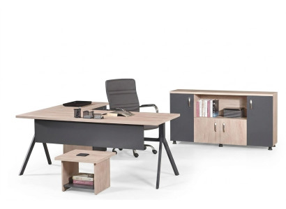 Compleet kantoor, kantoormeubelen, hoekbureautafel, kantoortafelset 3-delig hout grijs