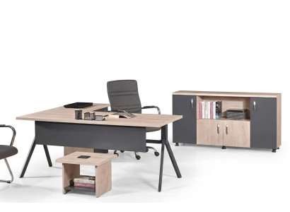 Werktafel Compleet kantoor Kantoor meubelen Hoekbureautafel 3dlg Hout Set Grijs