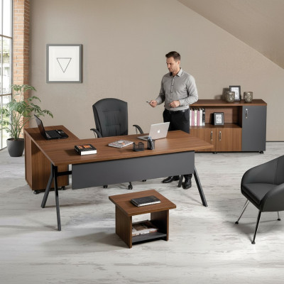 Eckbureau tafel Werktafel Compleet kantoor Kantoor meubilair 3-delige houten set Grijs