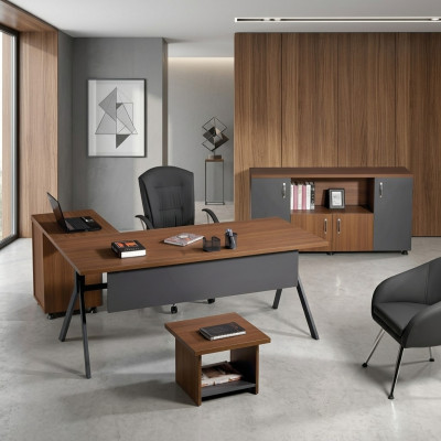 Eckbureau tafel Werktafel Compleet kantoor Kantoor meubilair 3-delige houten set Grijs