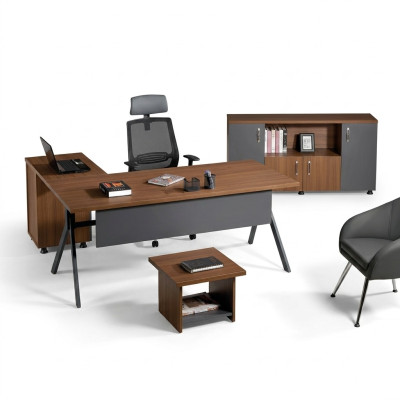 Eckbureau tafel Werktafel Compleet kantoor Kantoor meubilair 3-delige houten set Grijs