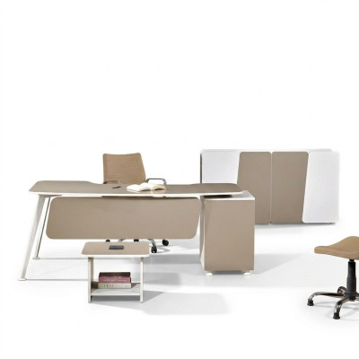 Werktafel Compleet Kantoor Bureau Bureau 3-delig Hout Set Beige