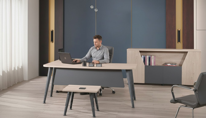 Eckbureau Werktafel Compleet kantoor Kantoorinrichting 3-delige Houten set Grijs
