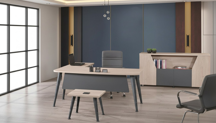 Eckbureau Werktafel Compleet kantoor Kantoorinrichting 3-delige Houten set Grijs