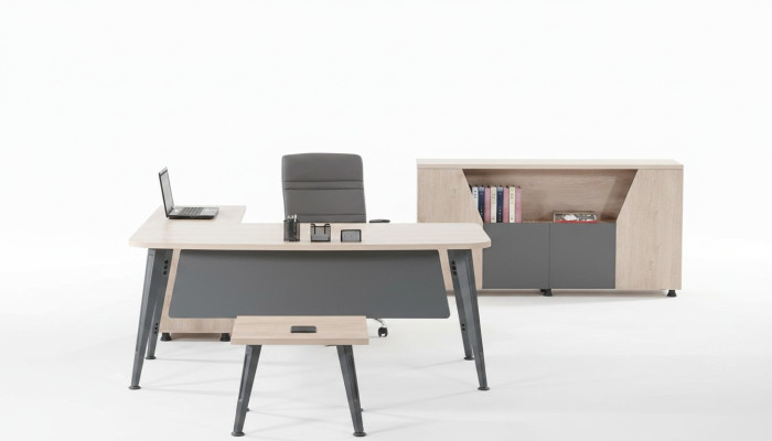 Eckbureau Werktafel Compleet kantoor Kantoorinrichting 3-delige Houten set Grijs