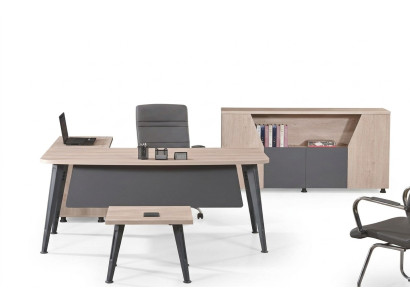 Kantoormeubilair Hoekbureau Werktafel Compleet kantoor 3-delig Houten set Grijs