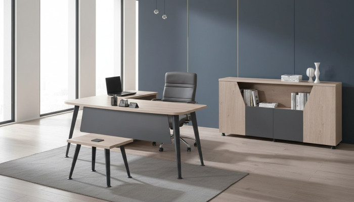 Meubilair Kantoormeubelen Hoekbureautafel Set 3-delig Hout Grijs Tafel