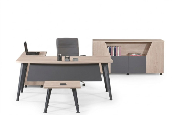 Meubilair Kantoormeubelen Hoekbureautafel Set 3-delig Hout Grijs Tafel