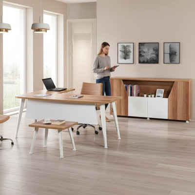 Werkkamermeubilair Compleet kantoor Hoekbureautafel Set 3-delig Hout Wit Tafel
