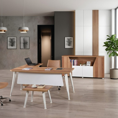 Werkkamermeubilair Compleet kantoor Hoekbureautafel Set 3-delig Hout Wit Tafel