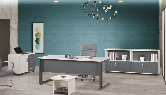 Kantoormeubel Grijs Set 4-delig Bureau Compleet kantoor Kast Hout Groep