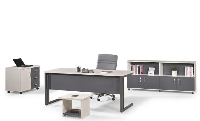Kantoormeubel Grijs Set 4-delig Bureau Compleet kantoor Kast Hout Groep