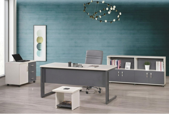 Werktafel kantoormeubilair computermeubilair bureau 4-delige houten set grijs