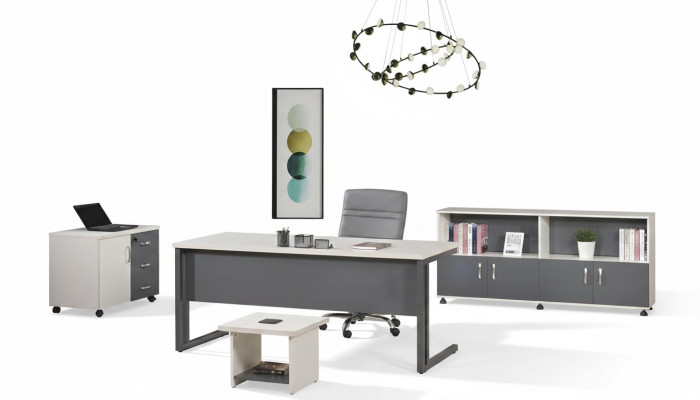 Werktafel kantoormeubilair computermeubilair bureau 4-delige houten set grijs