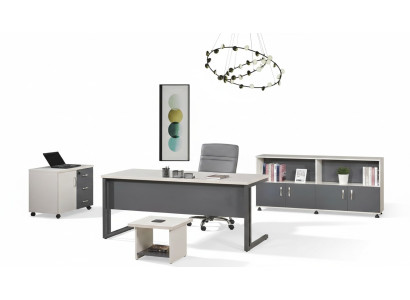 Werktafel kantoormeubilair computermeubilair bureau 4-delige houten set grijs