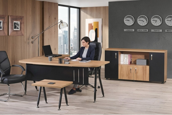 Eckbureautafel Werktafel Compleet kantoor Kantoor meubilair 3-delige Houten set Zwart