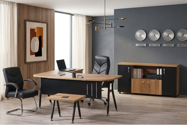 Eckbureautafel Werktafel Compleet kantoor Kantoor meubilair 3-delige Houten set Zwart