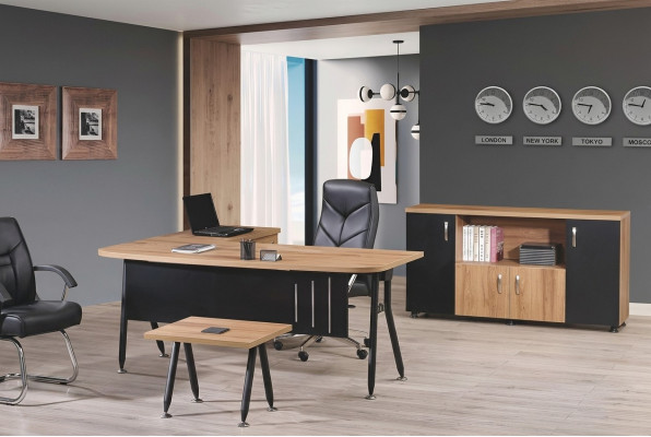 Groep Kantoor Hoekbureautafel Kantoorinrichting Kast 3-delig Hout Zwart