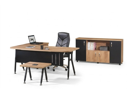 Groep Kantoor Hoekbureautafel Kantoorinrichting Kast 3-delig Hout Zwart